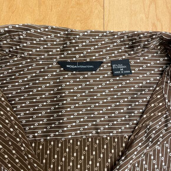 Vintage Women's Moda Disco Medium Brown Long Sleeve Collared Shirt - Picture 5 of 9
